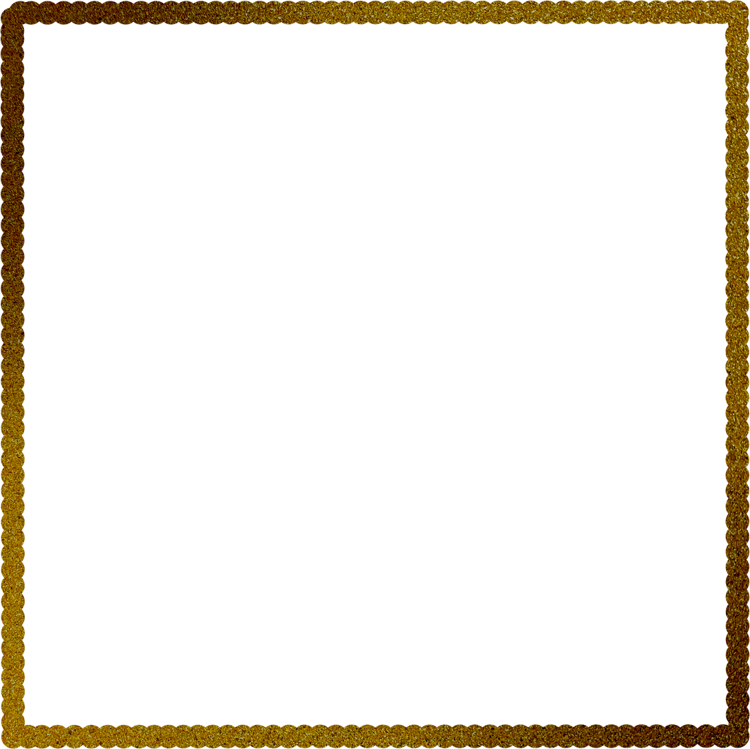 Gold square frame element with line border png.